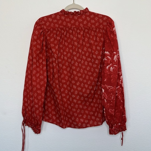 Sundance Janica Floral Peasant Puff Sleeve Blouse Red size XS - Picture 3 of 8